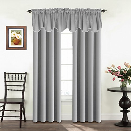 Turquoize Blackout Curtain Valances Solid Rod Pocket Scalloped Valances Short Curtain Panels For Kitchen Window/Bedroom/Barthroom, 52" X 18" Inches, 1 Panel, Dove Gray #TOP2
