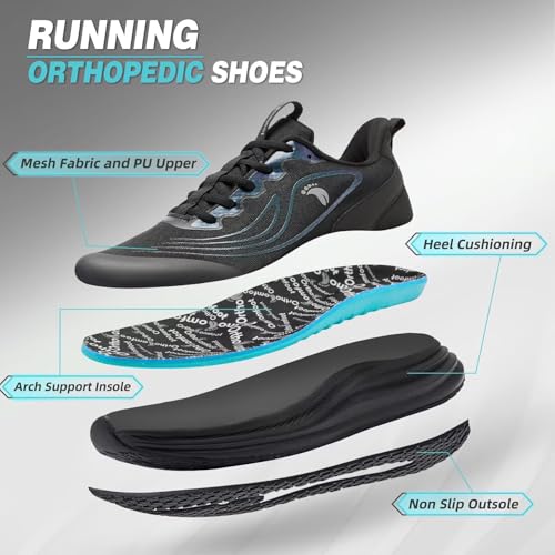 Men's Orthopedic Road Running Sneakers: Comfortable Casual Arch Supports Plantar Fasciitis Orthotic Sports Athletic Shoes, Flat Feet High Arch Tennis Work Walking Shoes for Foot Heel and Pain Relief2