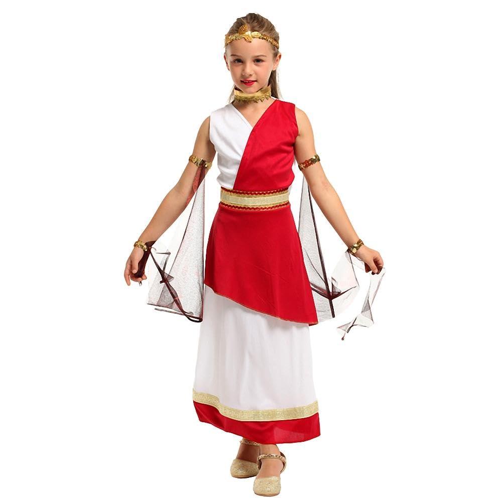 Lito Angels Ancient Roman Greek Goddess Costume Fancy Dress Up Outfits Set including Gold Laurel Headband for World Book Day Kids Girls Age 9-10 Years