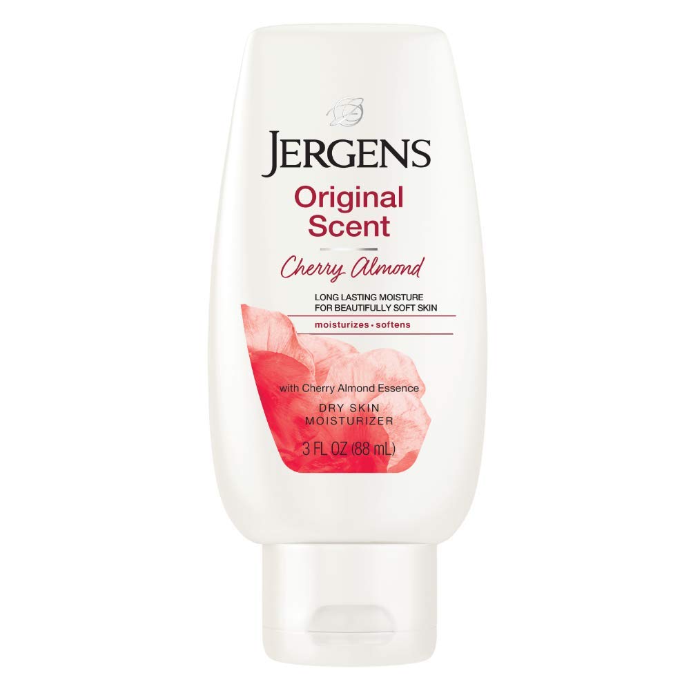 Jergens Original Scent Dry Skin Moisturizer with Cherry Almond Essence, 3 Ounces, Illuminating Hydralucence Blend, Iconic Cherry Fragrance, Dermatologist Tested