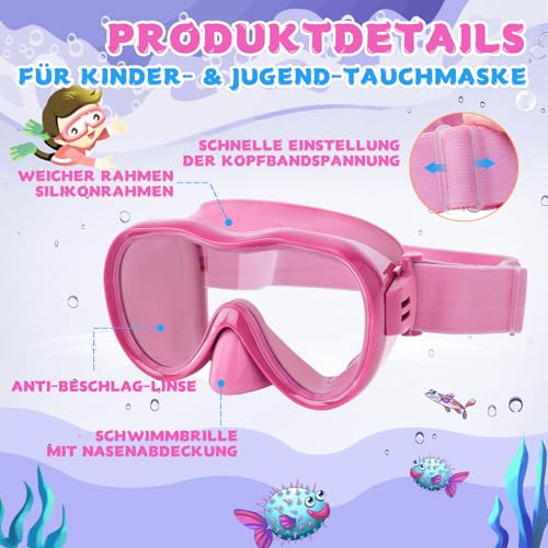 Kinder Schwimmbrille, Anti-Leck Schnorchelmaske mit Nasenabdeckung & elastischem Stoffband, UV-Schutz Schwimmbrille für Jungen und Mädchen – Ansicht 5