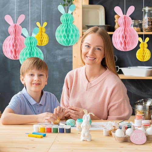 GWAWG 6 PCS Easter Bunny Decorations Rabbit Honeycomb Ball Pendant Decoration Honeycomb Paper Ball, Hanging Paper Ornaments Honeycomb Paper Ball, Spring Easter Decorations Set for Home Party - Image 4