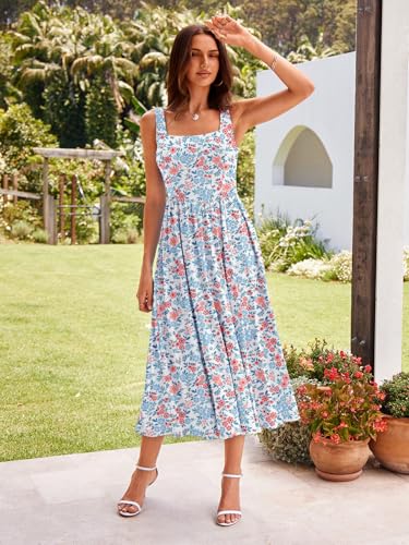Image of Sureple Midi Dresses for Women 2026 Spring Square Neck Tank Sleeveless A Line Casual Summer Sundresses with Pockets