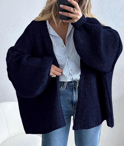 Image of PRETTYGARDEN Womens Oversized Cardigan Sweaters 2026 Fall Long Lantern Sleeve Knit Open Front Lightweight Sweater