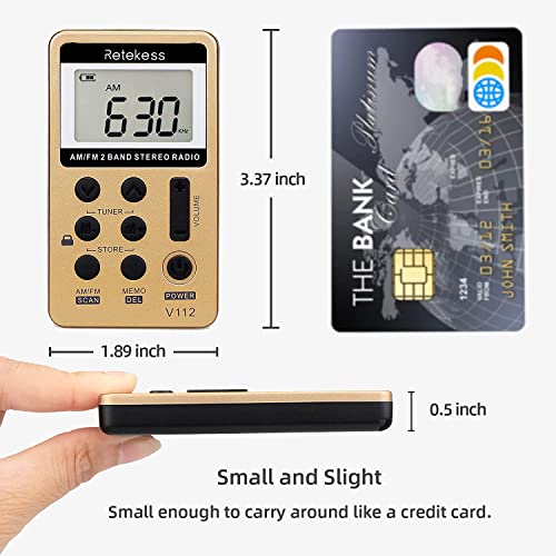 Retekess TR604 AM FM Radio Plug in Wall,D Battery Operated,Large Dial,High/Low Tone, Bundle with V112 Portable Mini Radio with Earphone Pocket, Digital Tuning Rechargeable Battery