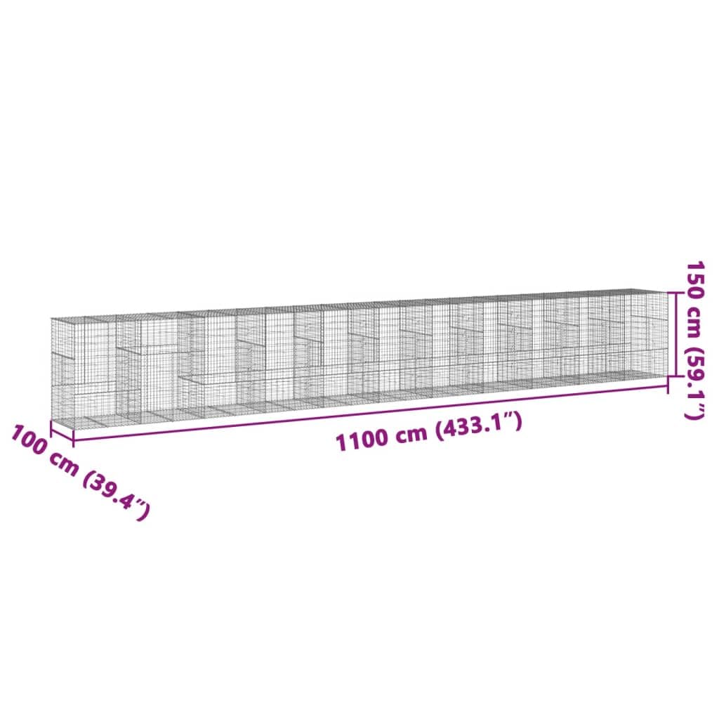 Gavión 1100 x 100 x 150 cm cesta de piedra de hierro galvanizado | Cesta de hierro galvanizado resistente para jardinería creativa y una protección de privacidad estable en exteriores.