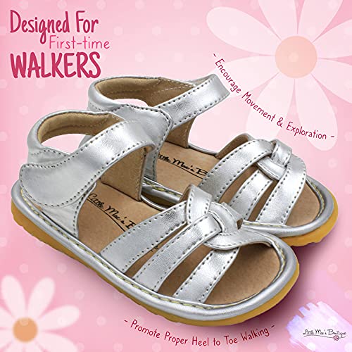 Little Mae's Boutique Mary Jane Two Flower and Gleeful Squeaky Sandals for Toddler Girls, Walking Sandals with Removable Squeaker & Adjustable Strap - Soft Sole Sandals for Little Girls2