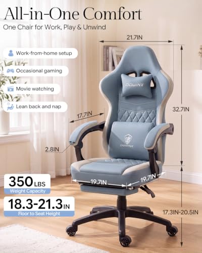 Image of Dowinx High Back Tech Fabric Gaming Chair with Wide Seat, Blue White