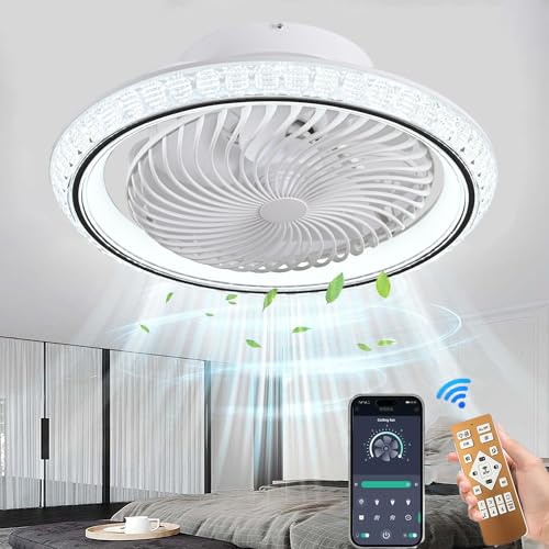 MQW Ventilatore Da Soffitto Illuminazione A Led, Plafoniera A Ventola Invisibile Ruotabile A 360°, Dimmerabile 48w Con Lampada a Ventola Con Telecomando, Plafoniera Per Soggiorno, Sala Da Pranzo