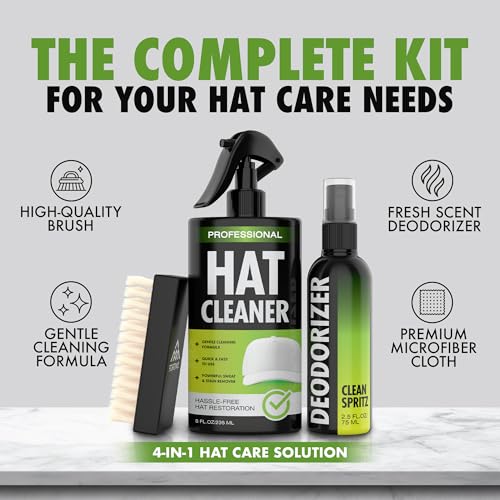 4-in-1 Professional Hat Cleaning Kit - Removes Dirt and Stains, Gentle Cleaner for Baseball Caps, Cowboy, and Felt Hats - Includes Hat Deodorizer, Brush, and Microfiber Cloth2