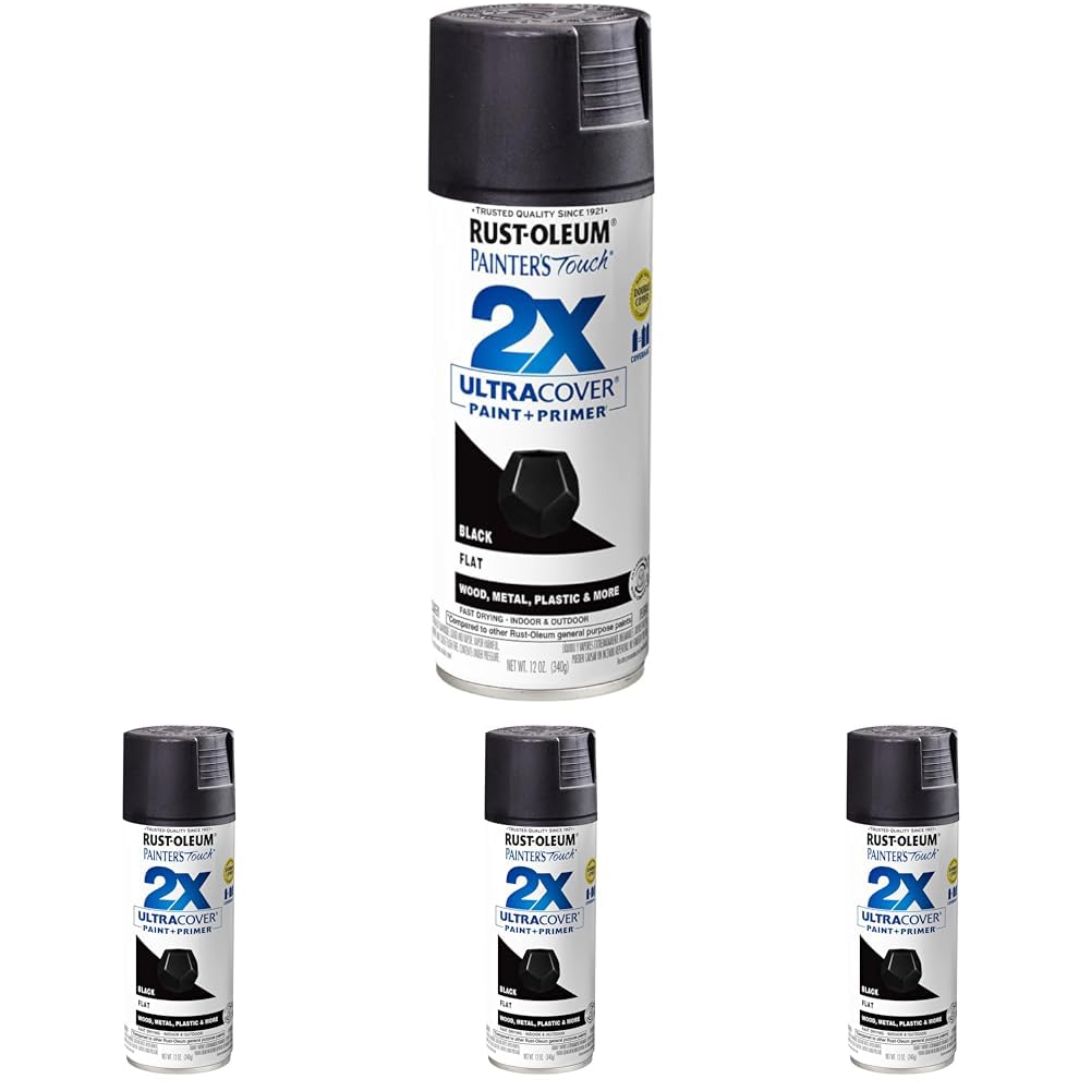 Rust-Oleum 334020 Painter's Touch 2X Ultra Cover Spray Paint, 12 oz, Flat Black (Pack of 4)