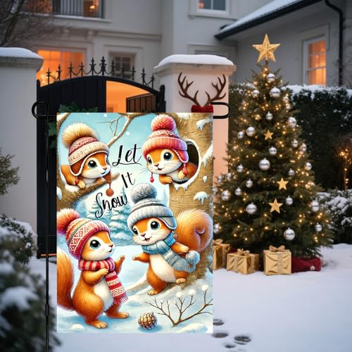 Image of BlissYard Garden Flag Squirrel Forest Winter 12x18 Inch Polyester