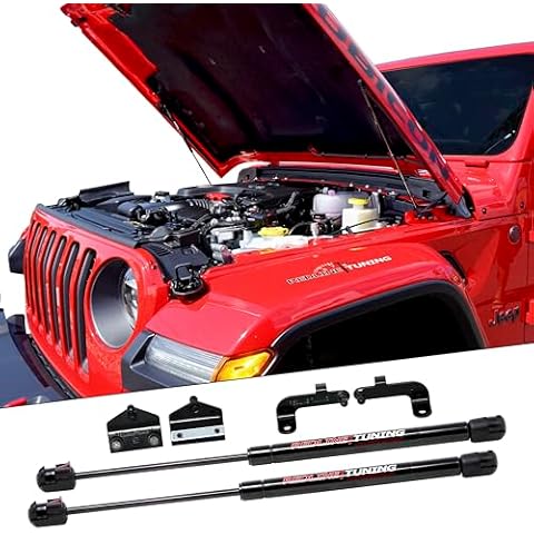 Redline Tuning 21-20003-02 Hood QuickLIFT Plus Compatible with Jeep Wrangler JL 2018+ & Compatible with Jeep Gladiator JT 2020+ (Bolt-in System - All Black Components) Cover