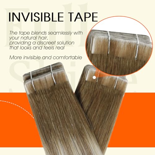 Image of Full Shine Injection Tape in Hair Extensions Color 3 /8 /22 Ombre Balayage Human Hair Tape in Extensions 14Inch Seamless Skin Weft Natural Straight Remy Extension 40G 20Pcs Soft Silky