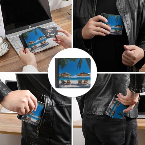 Palm Trees Oceanside in Boracay Island Bifold Wallet for Men Women PU Leather Slim Purse Pocket Wallet with Card Holder3