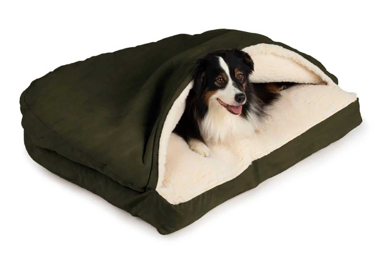 Snoozer Rectangle Cozy Cave Dog Bed - Indoor Dog Bed with Cover Cave, Covered Calming Burrow for Small & Medium Sized Pets with Blanket Attached,