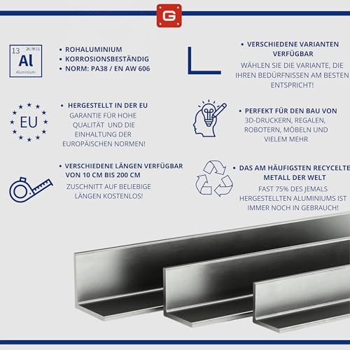 Gal Industrial Winkelprofil Aluminium 15x10x2 mm | Länge 10 cm | Aluwinkel ungleichschenklig Aluprofil Aluminiumprofil L Alu Winkel L-Profil