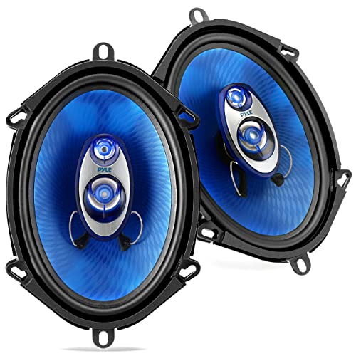 Pyle 5” x 7” Car Sound Speaker (Pair) – Upgraded Blue Poly Injection Cone 3-Way 300 Watts w/Non-fatiguing Butyl Rubber Surround 80-20Khz Frequency Response 4 Ohm & 1″ ASV Voice Coil – PL573BL, Apple