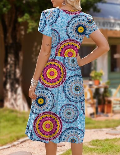 Image of HOTOUCH Women's Summer A-Line Midi Dresses 2026 Casual Floral Short Sleeve T-Shirt Dress Flowy Beach Sundress with Pockets