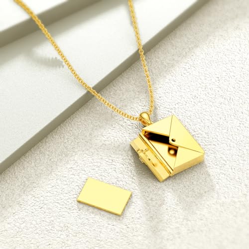 SOULMEET Personalized 10K 14K 18K Solid Gold/Plated Gold Envelope Locket That Holds Picture Custom Letters Engraved Envelope Necklace Gift for Men Women4