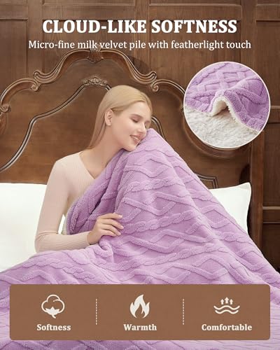 CAROMIO Electric Blanket King Size Dual Control - Thick Tufted Sherpa Heated Blanket King with 10 Heating Levels and 10 Time Settings, ETL Certified Fast Heating Blanket King Size 90"×100", Purple