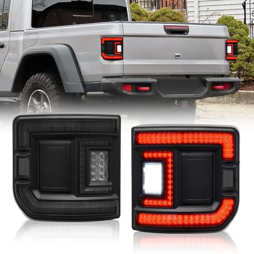 BUNKER INDUST Flush Mount LED Tail Lights Fit for Jeep Gladiator JT 2020-2025 1 Pair Rear Tail Lamp Brake Light Turn Signal Reverse Running Light Assembly Smoked Lens