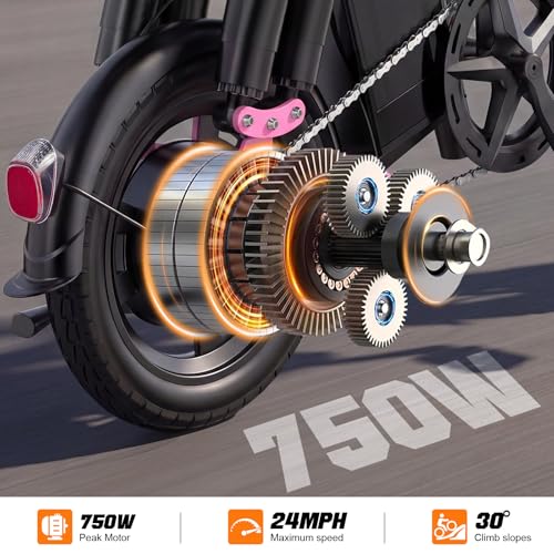 Image of Electric Bike for Adults and Teens, 560-740W Motor, 20-25MPH Compact Commuter Folding Ebike, 32 Miles Range, 48V 10Ah Battery, 3-Level Pedal Assist, 14 inch Foldable Electric Bicycle, UL 2849 Certified