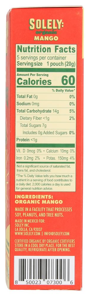 Image of SOLELY - Organic Mango Whole Fruit Gummies (5 Bags per Box) - Real Fresh Fruit - Healthy Snacks for Adults & Kids - Non GMO, Vegan Snacks, Shelf Stable - 5 Bags (3.5 oz) (Pack of 2)