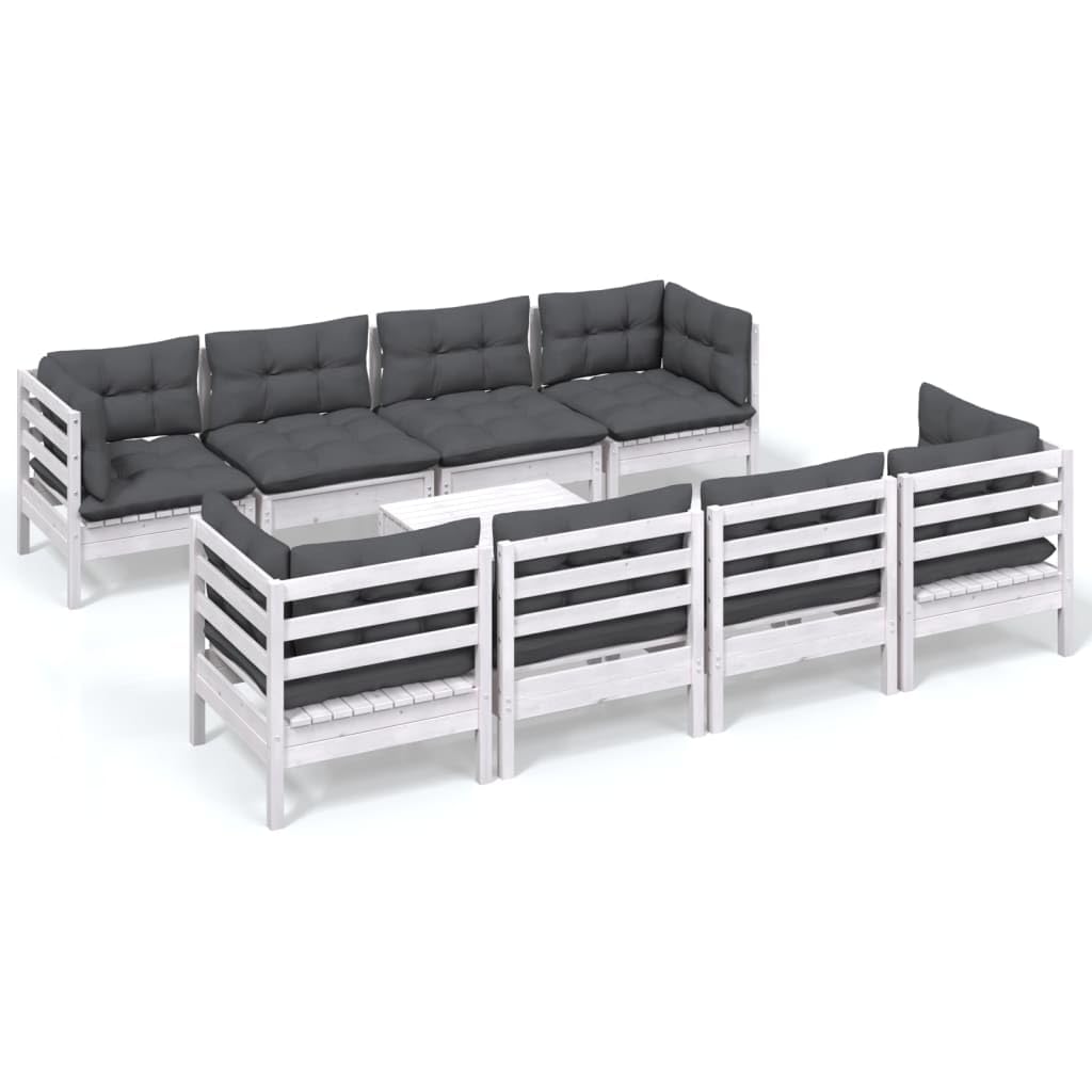 Générique Salon de Jardin Modulable 9 Pièces en Bois de Pin Massif avec Coussins Anthracite – Ensemble Canapé d'angle, Central et Table pour Terrasse, Jardin, Balcon | Confortable et Design