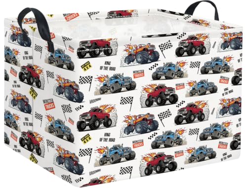 Image of Rectangular Baby Kids Storage Basket for Home Kitchen Girls Cute Toy Storage Bin Organizer Shelf Book Room Decor(Racing Truck)