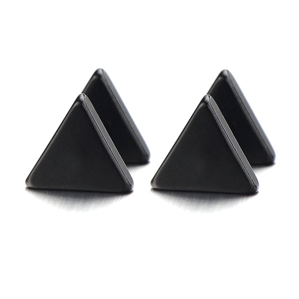 Boucles D'oreilles à Tige (piercing) Unisexe En Acier Inoxydable - Motif Triangle Noir - Lot De 2 - Épaisseur 1,2 Mm - 2