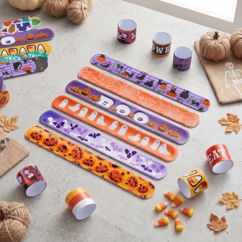 Image of JOYIN 72 PCS Halloween Slap Bracelets for Kids, Halloween Bracelets Bulk for Girls Boys Gifts, Friendship Snap Bracelet for Halloween Party Favors Goodie Bag Fillers, Classroom Favors