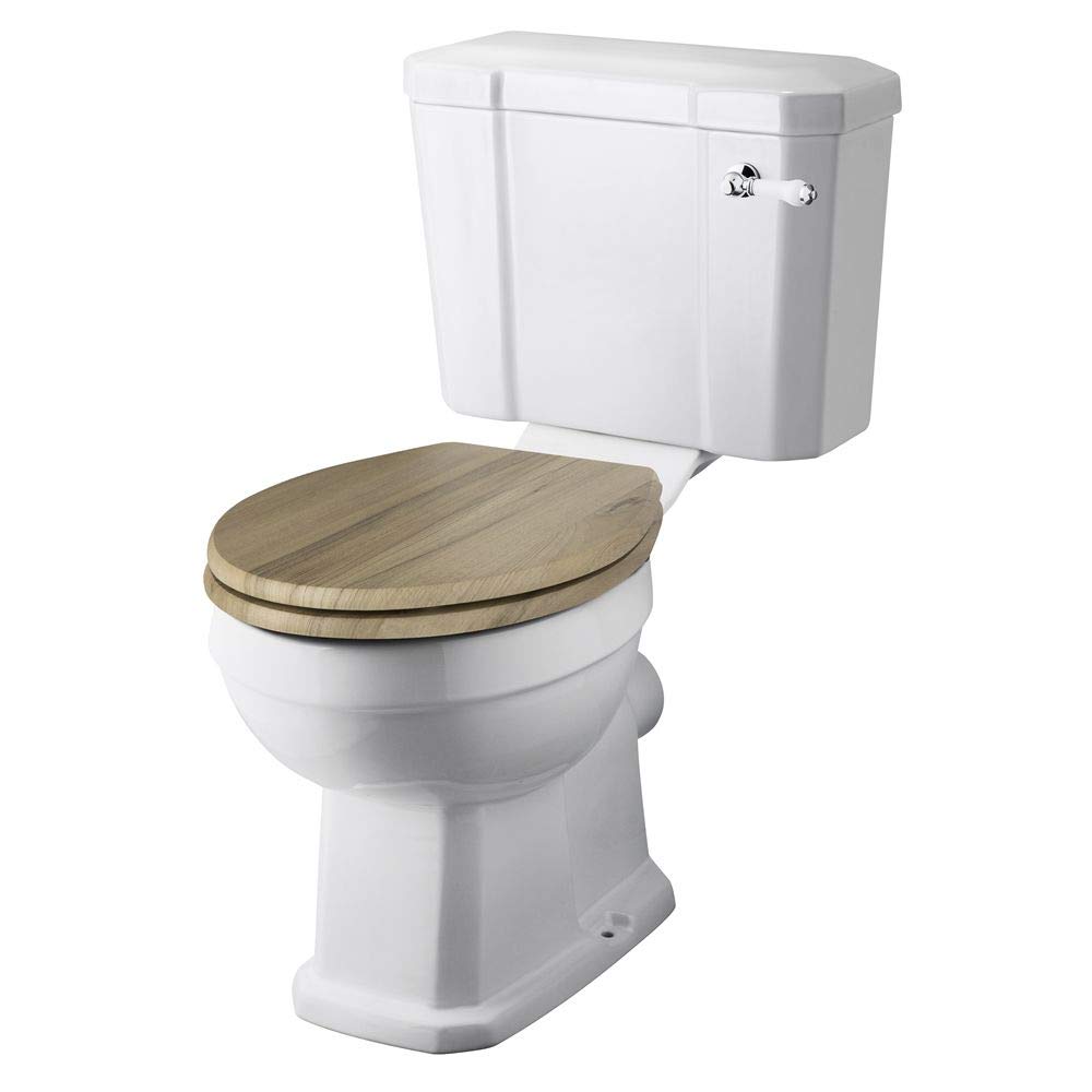 Milano Richmond White Ceramic Close Coupled Toilet WC Pan and Warm Oak Effect Seat