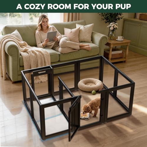 Image of FXW AuraSpace Acrylic Dog Playpen System with Lick Mat, 24 inch H, 12 Panels