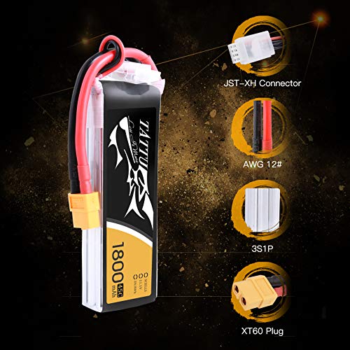 Tattu 11.1V 1800Mah 3S 45C Lipo Battery Pack With Xt60 Plug For Skylark M4-Fpv250 Mini Shredder 200 Indy250 Plus Mojo 280 Qav250 Vortex Emax Nighthawk 250 Rc Heli Airplane Uav Drone Fpv #TOP3