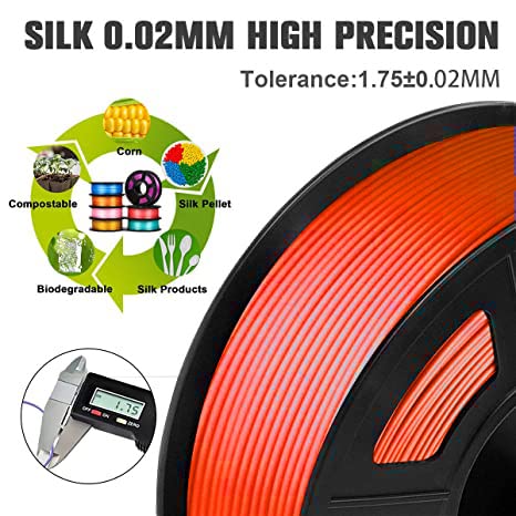 Image of FiLAMONT PLA Silk Filament 1.75mm, 3D Printer Filament, Shiny Silk 1.75 PLA Filament, 1kg(2.2Lbs) /Spool (Silk Orange)