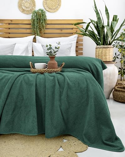 LAYNENBURG Premium Frottee Decke 150x200 cm - 100% Baumwolle - Dünne & Leichte Sommerdecke - Baumwolldecke als Sofa- & Bettdecke - Frottierdecke & Kühlende (Dunkelgrün)