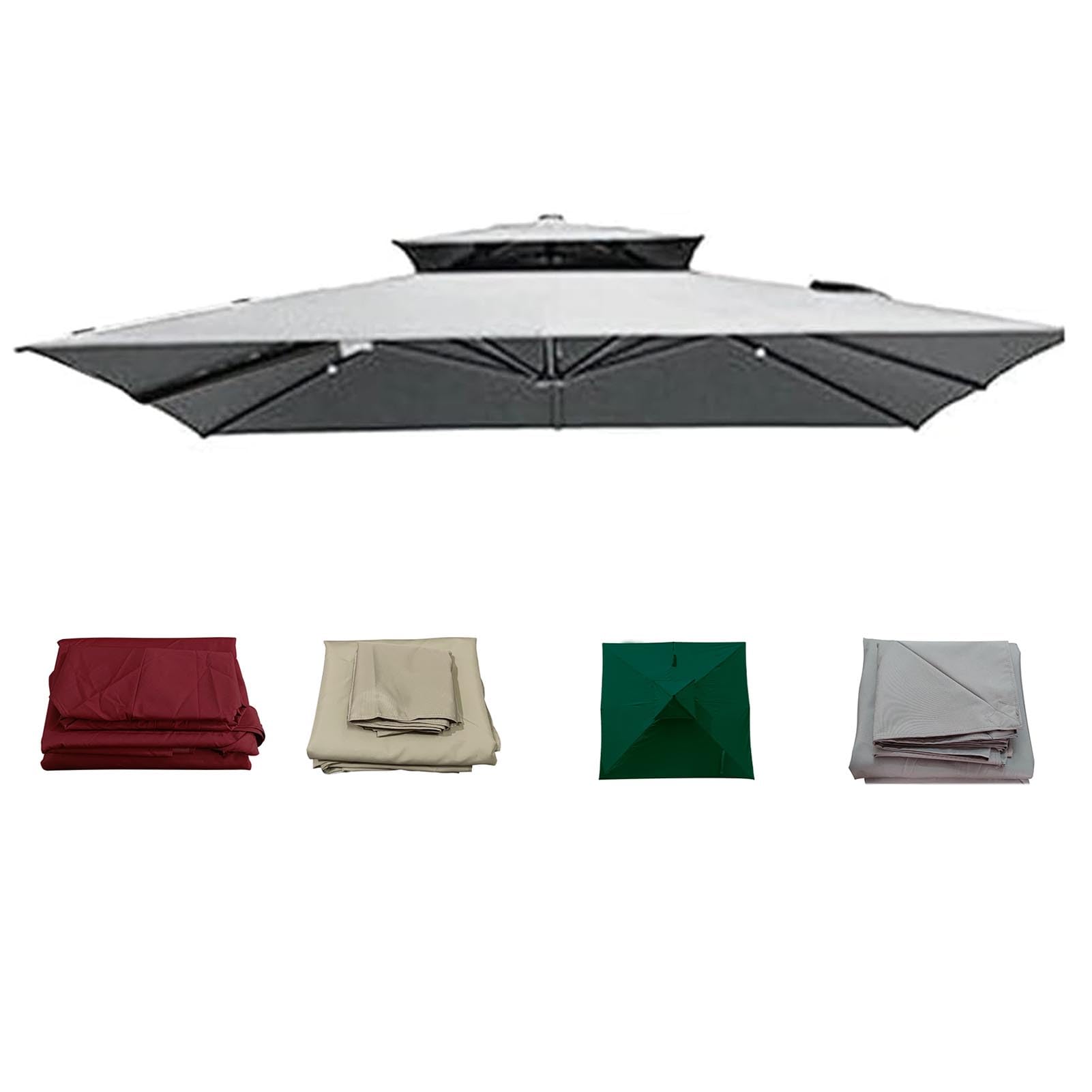 2.5m-3M 8 Ribs Square Parasol Replacement Canopy UV50+ Fabric Garden Cantilever Parasol Replacement for Garden/Outdoor/Table Umbrella (Grey,2.5×2.5M(8.2ft×8.2))