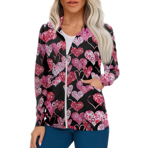 Scrub Jackets for Woman Zip Up Long Sleeve Tops Print Plus Size Womens Scrubs for Women Nursing Shirts with Pockets