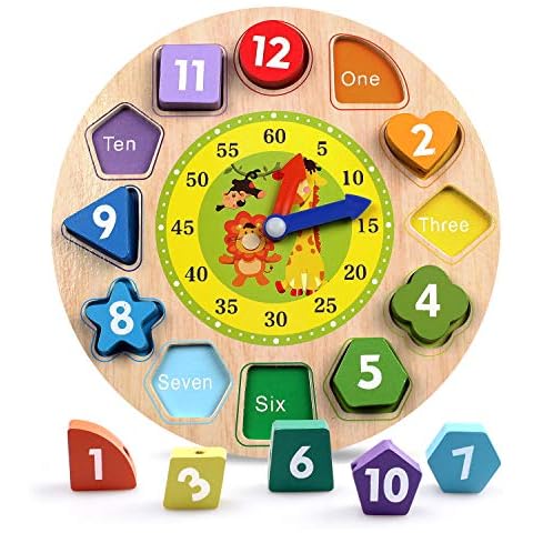 Reastar Lernuhr Uhr-Spielzeug aus Holz Lernspiel aus Holz Kinderspielzeug Lernuhr Montessori Spielzeug Cover