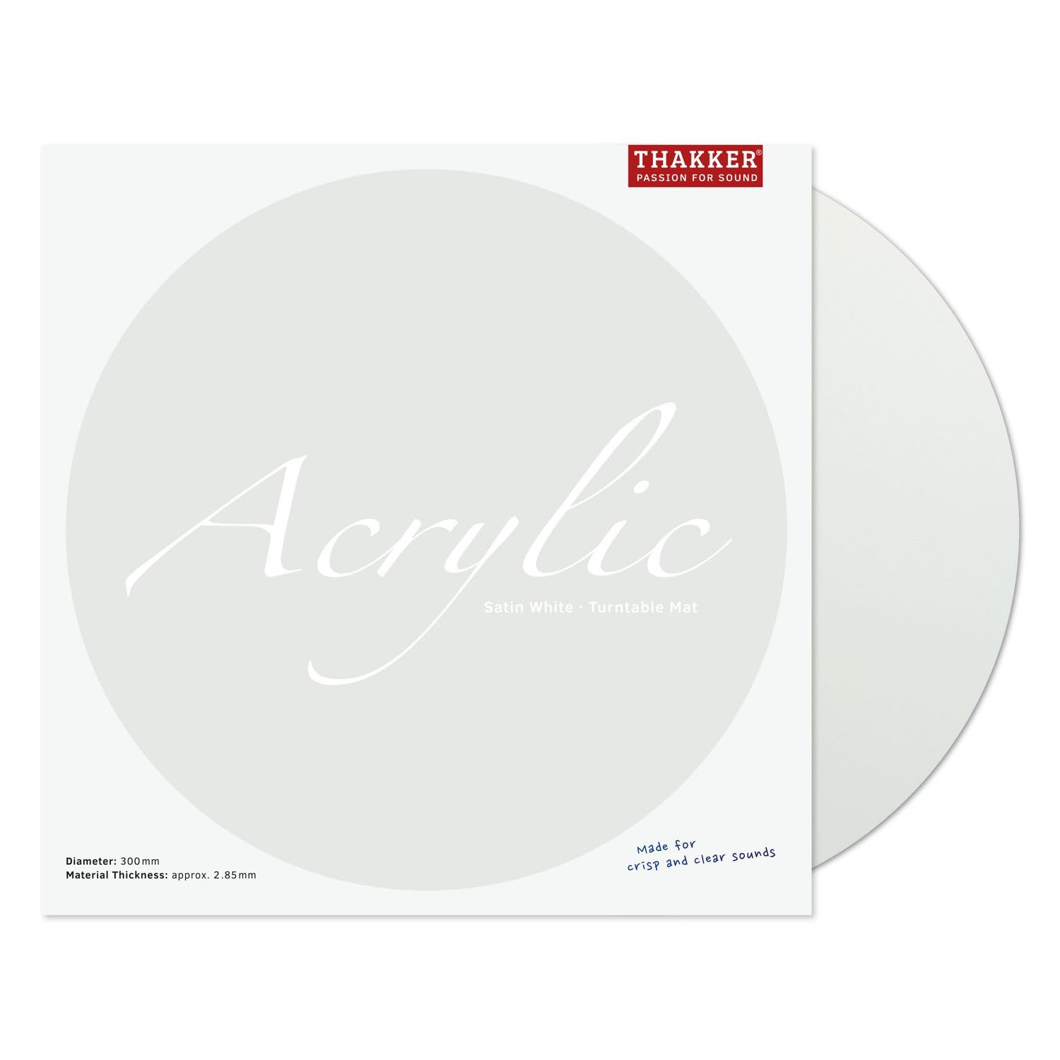 THAKKER Acrylic Mat Satin White - Soporte para giradiscos de Cristal acrílico Satinado - Blanco | 300 mm de diámetro | para giradiscos de 12