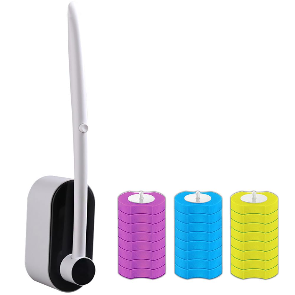 Leidimus Black Disposable Toilet Brush Handle With Storage Caddy And 32 Toilets Refills, Disposable Toilet Bowl Cleaner For Bathroom Cleaning,