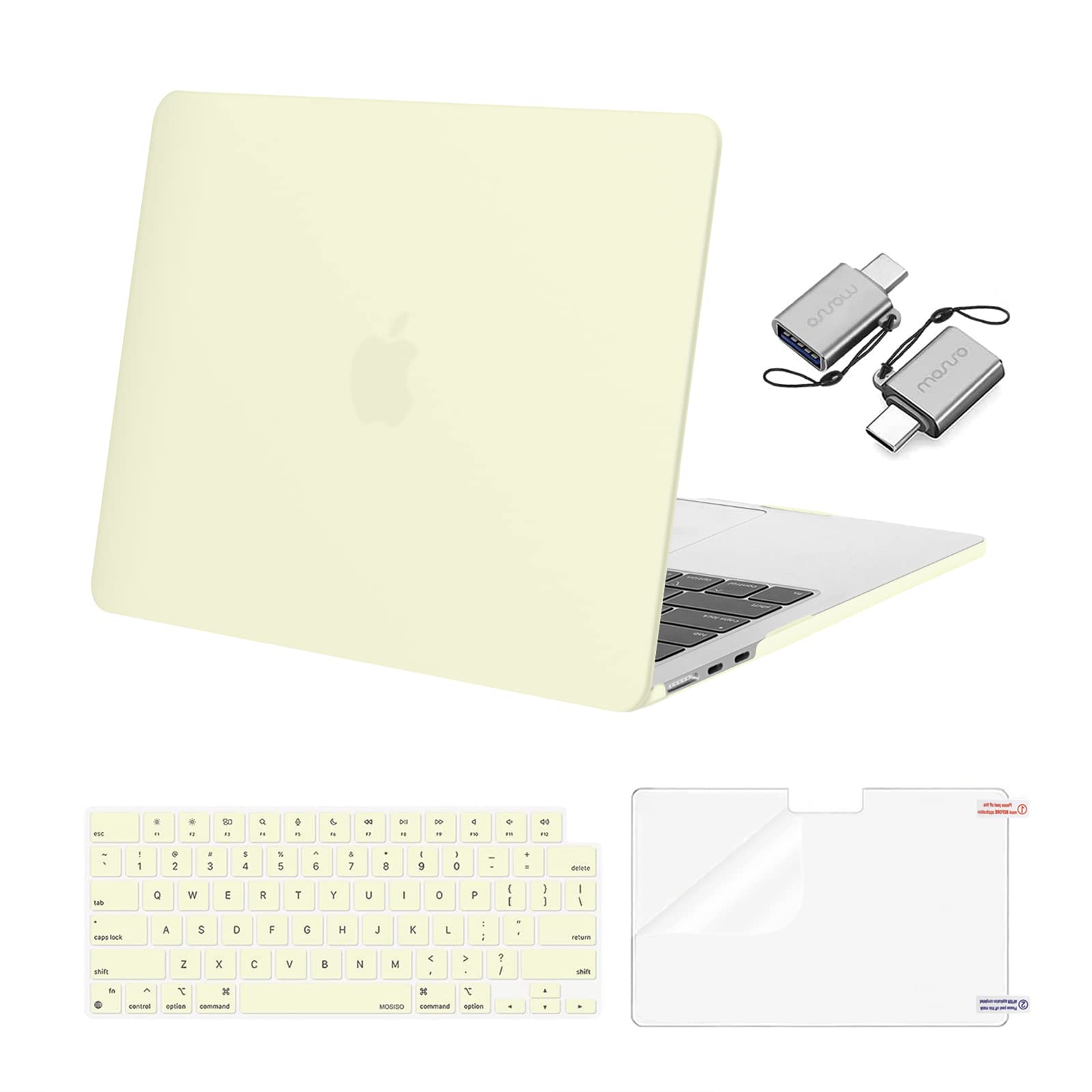 MOSISO Compatible with MacBook Air 13 inch Case 2025 2024 2023 2022 M4 A3240 M3 A3113 M2 A2681, Plastic Hard Shell&Keyboard Cover&Screen Film&Type C for MacBook Air 13.6 inch Case,Pastel Yellow