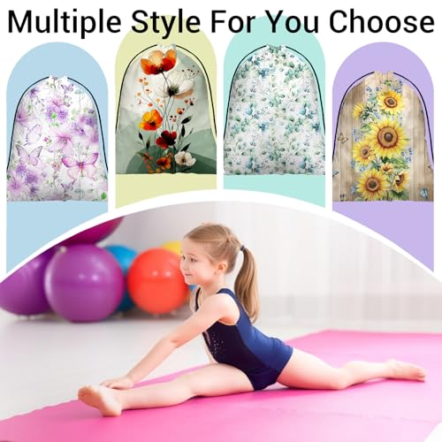 Image of Abstract Poppy Flower Grip Bag for Gymnast Lightweight Gymnastics Drawstring Athlete Outdoor Bag