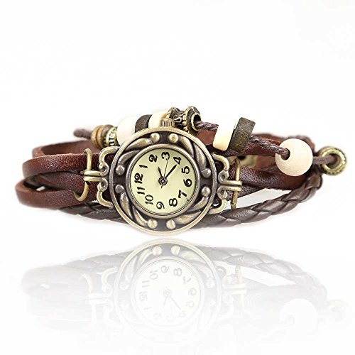 JewelryWe Papillon Montre Bracelet Cuir Weave Wrap Around Quartz Mode Rétro Tressé Montre Femmes Dames Alliage Fantaisie Couleur Marron Avec Sac Cadeau