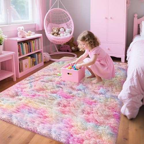 Tapete suave esponjoso unicornio arcoíris 4x6 para niñas miniatura 3