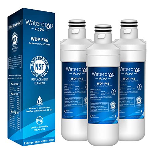 Waterdrop Plus ADQ747935 MDJ64844601 Refrigerator Water Filter, Replacement for LG® LT1000P®, LT1000PC, ADQ74793501, Kenmore 46-9980, LFXC24796S, LSFXC2496D, NSF 401&53, 3 Filters (Package May Vary)