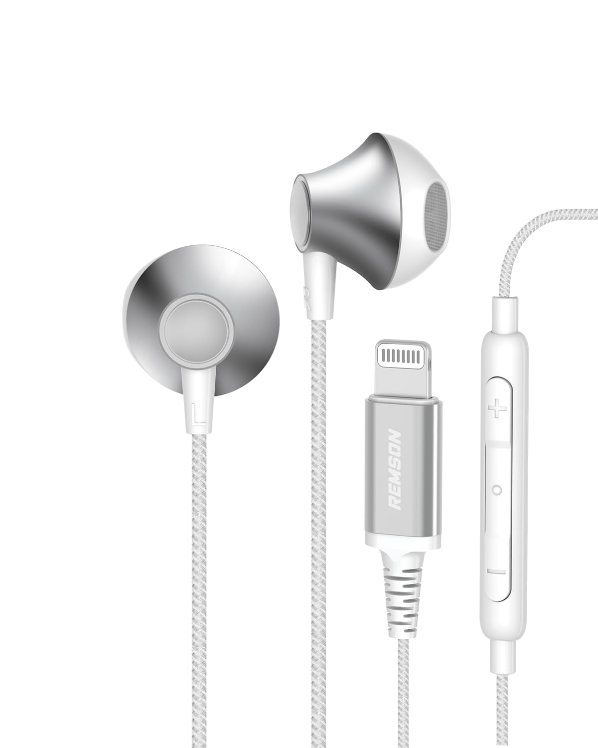 [Apple MFi Certified] Remson Wired Stereo Earphones MFi Lightning Connector Headphones/Earphones/Earbuds Hi-Fi with In-Line Remote Compatible for iPhone 14 Pro Max 13 12 11 X (White)