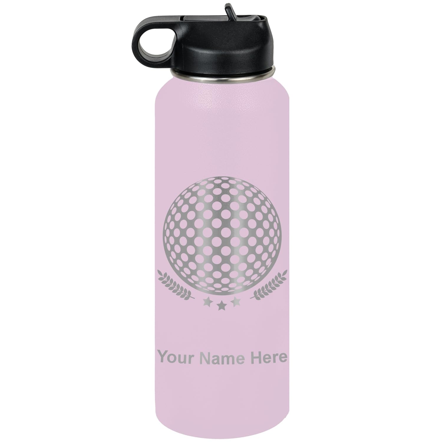 LaserGram Personalized Water Bottle, Golf Ball, Stainless Steel Double Wall Vacuum Insulated with Flip Top Straw, Custom Engraved Gift (40oz / 1180ml Lavender)