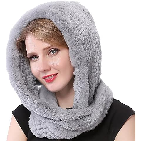 Valpeak Fur Scarves for Women Winter Warm Womens Fashionable Rabbit Fur Scarf Knitted Fur Neck Warmer (Grey) Cover